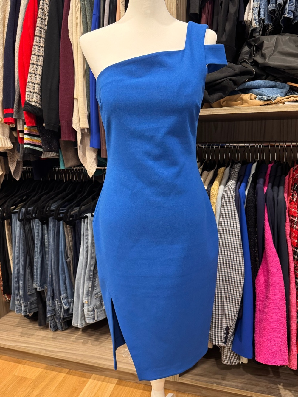 Likely Vibrant Royal Blue One-Shoulder Sheath Dress